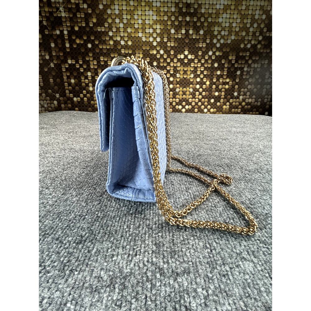Womens Light Blue Croc Embossed Crossbody Shoulder Bag Gold Chain Purse Small - Picture 7 of 9